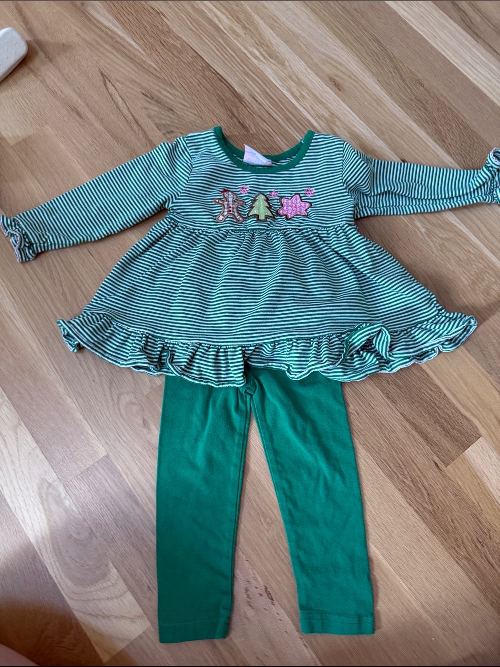 Green Striped Girls' Tunic and Leggings Costume Set